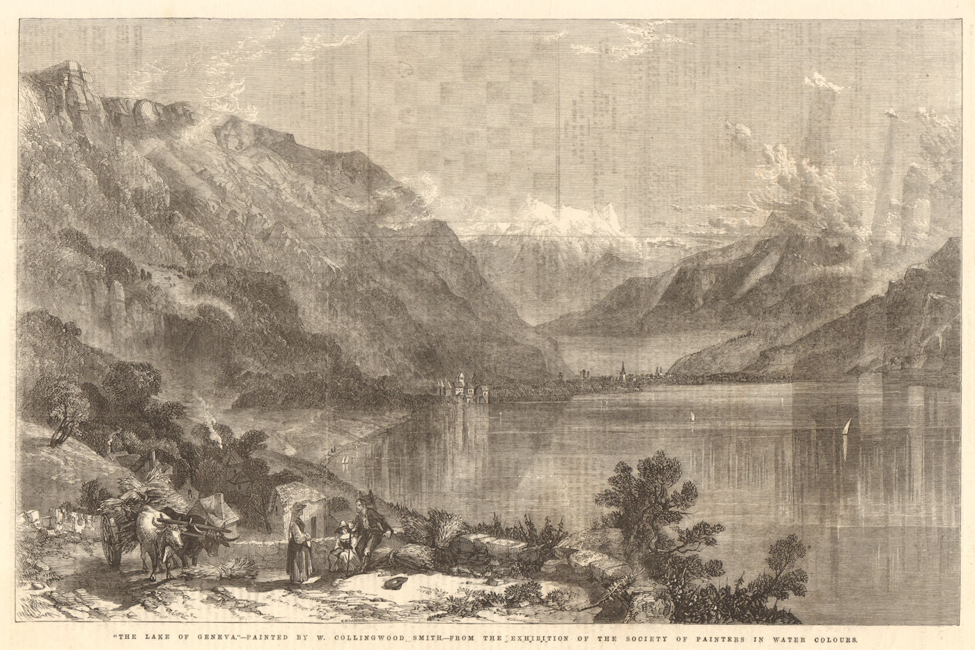 The lake of Geneva - by W. Collingwood Smith. Switzerland 1856 old print